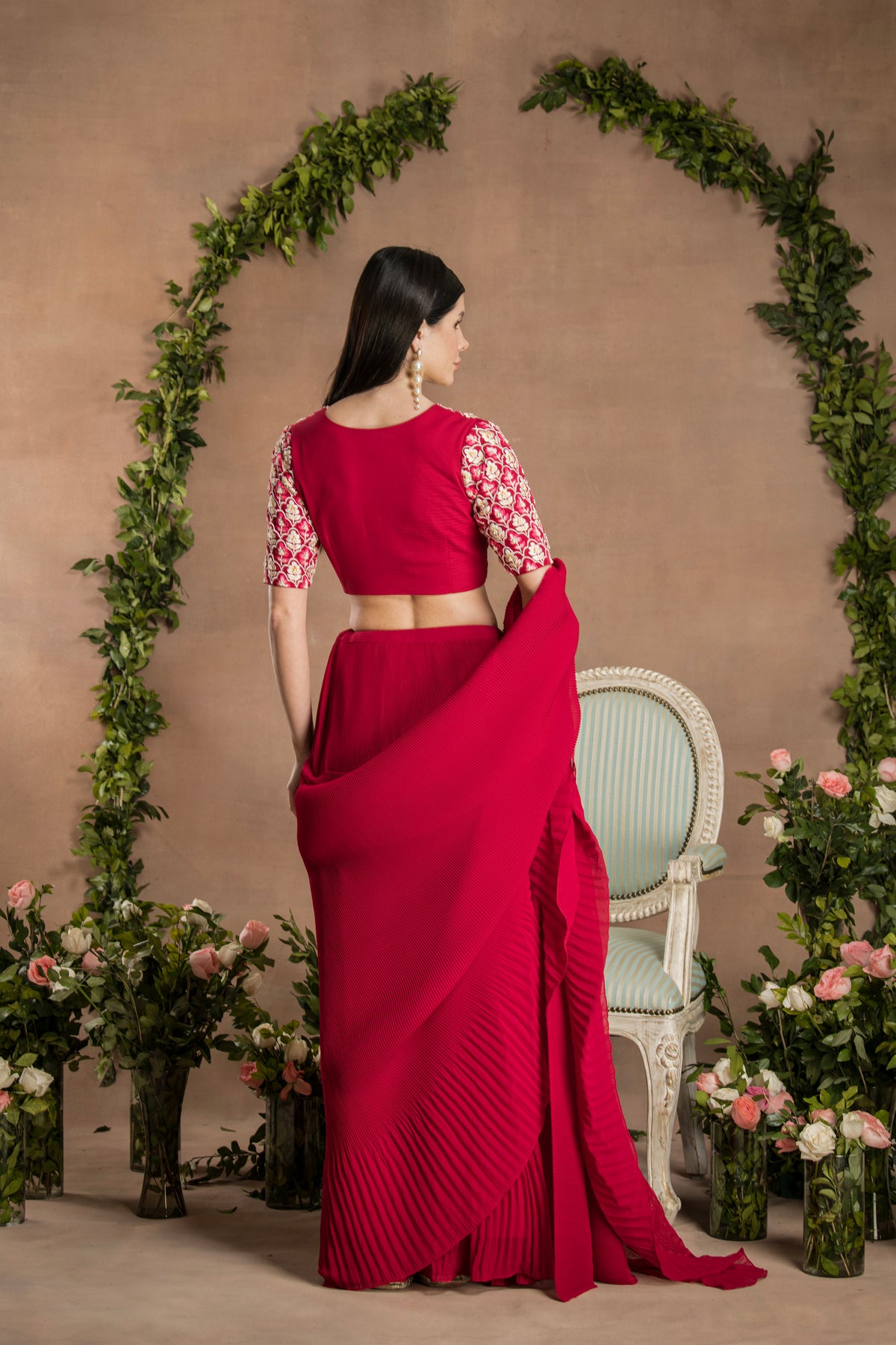 PRE-DRAPED RUBY RED SAREE