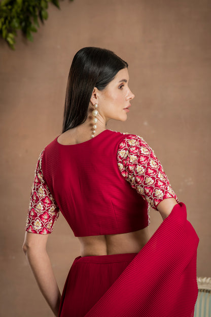 PRE-DRAPED RUBY RED SAREE