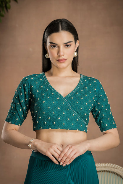 PRE-DRAPED PINE GREEN SAREE