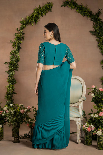 PRE-DRAPED PINE GREEN SAREE