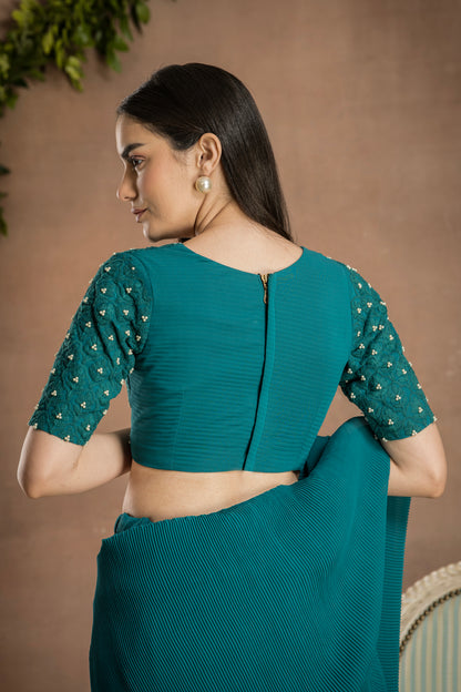 PRE-DRAPED PINE GREEN SAREE