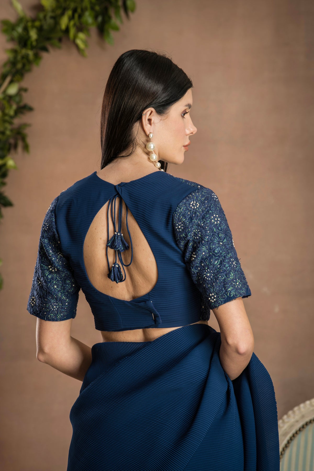 PRE-DRAPED MID NIGHT NAVY BLUE SAREE