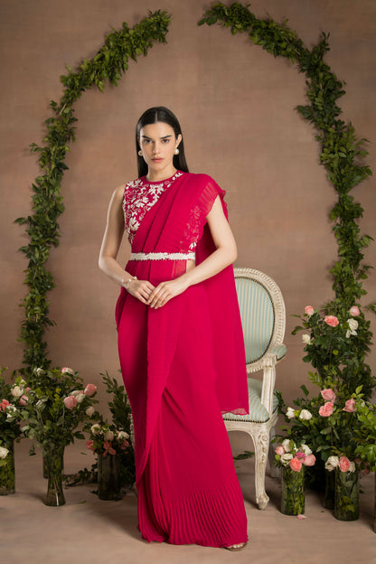 PRE-DRAPED RASPBERRY PINK SAREE