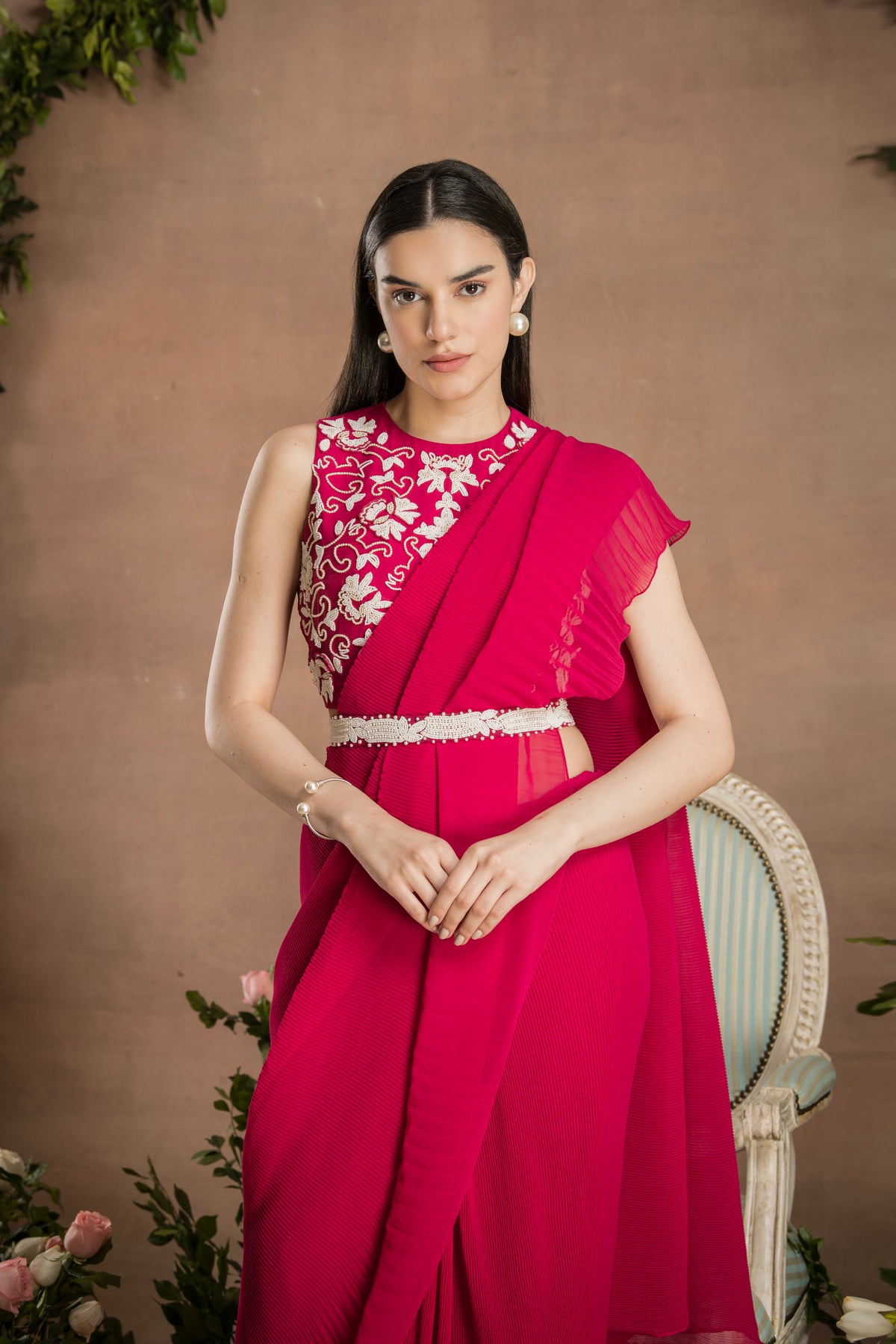 PRE-DRAPED RASPBERRY PINK SAREE