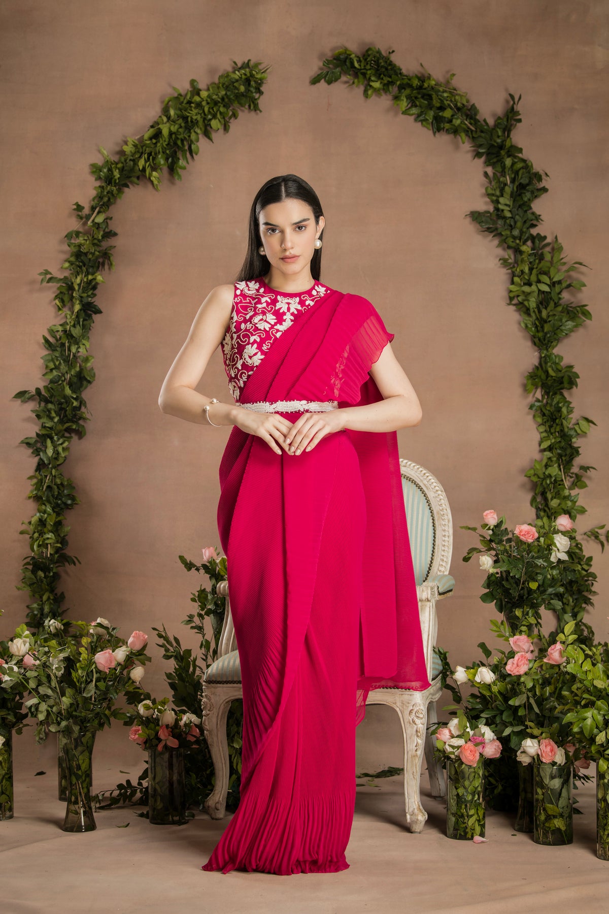 PRE-DRAPED RASPBERRY PINK SAREE