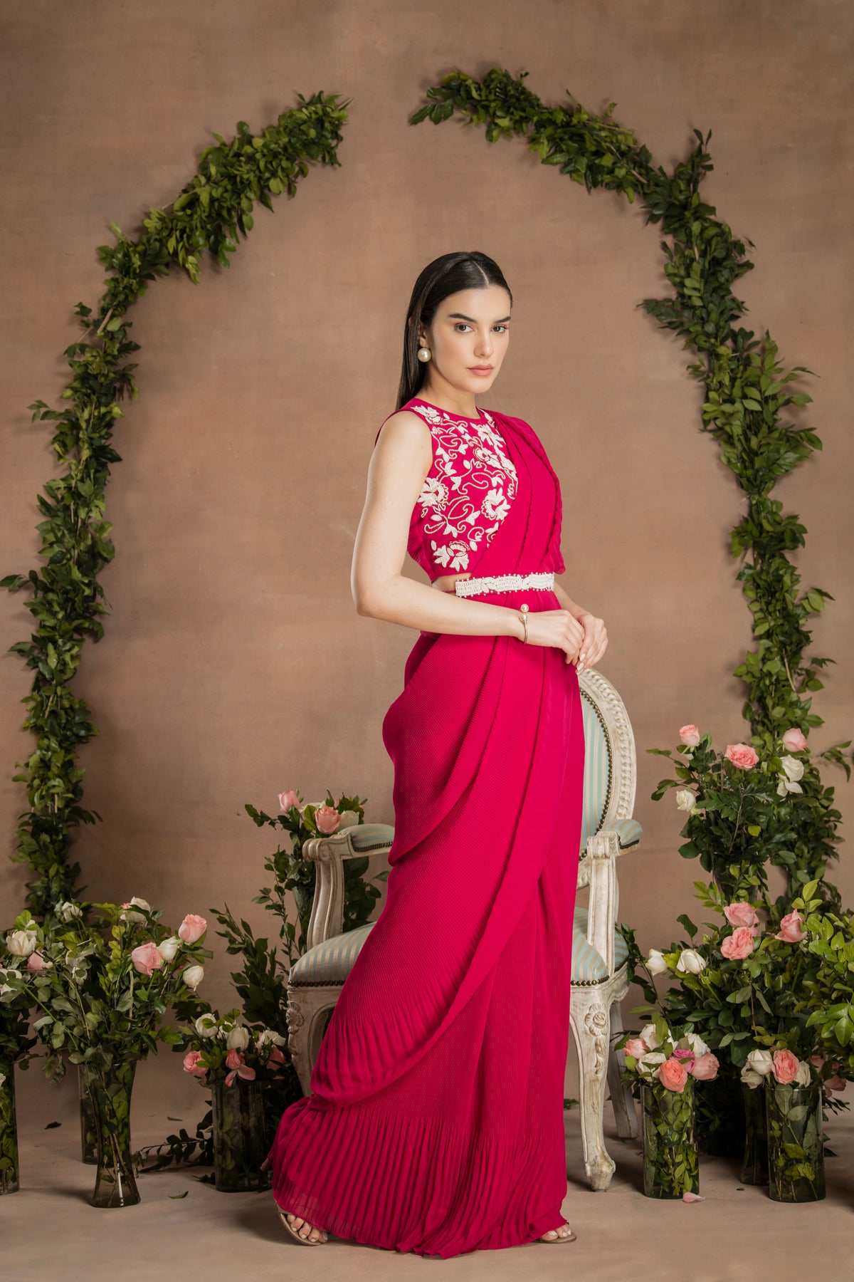 PRE-DRAPED RASPBERRY PINK SAREE