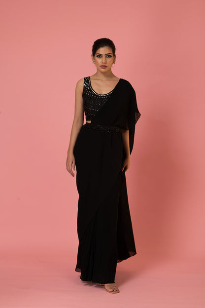 PRE-DRAPED MIDNIGHT BLACK SAREE