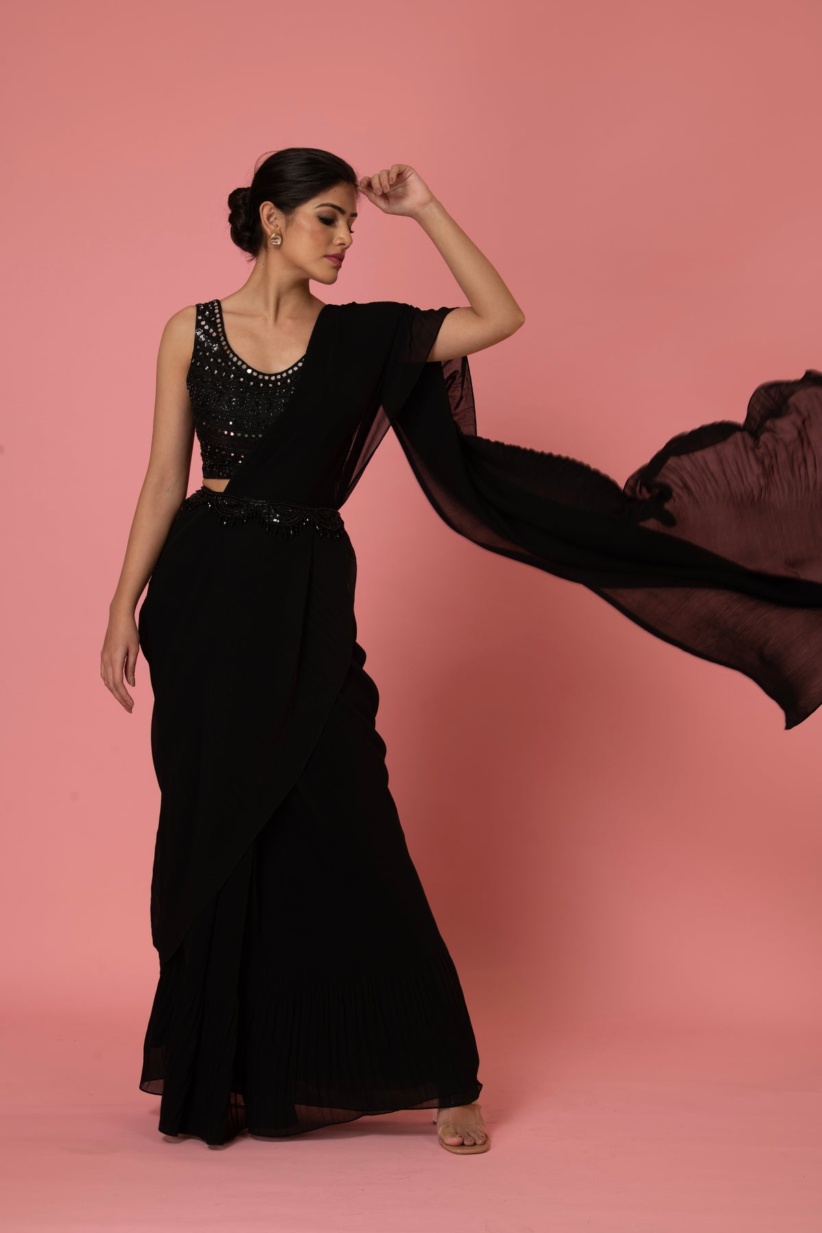 PRE-DRAPED MIDNIGHT BLACK SAREE