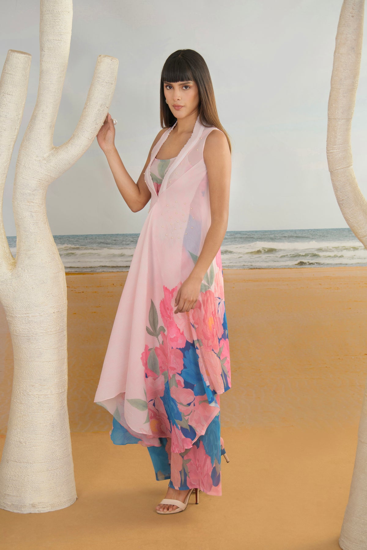 BABY PINK DIGITAL PRINT DRAPE KURTA SET