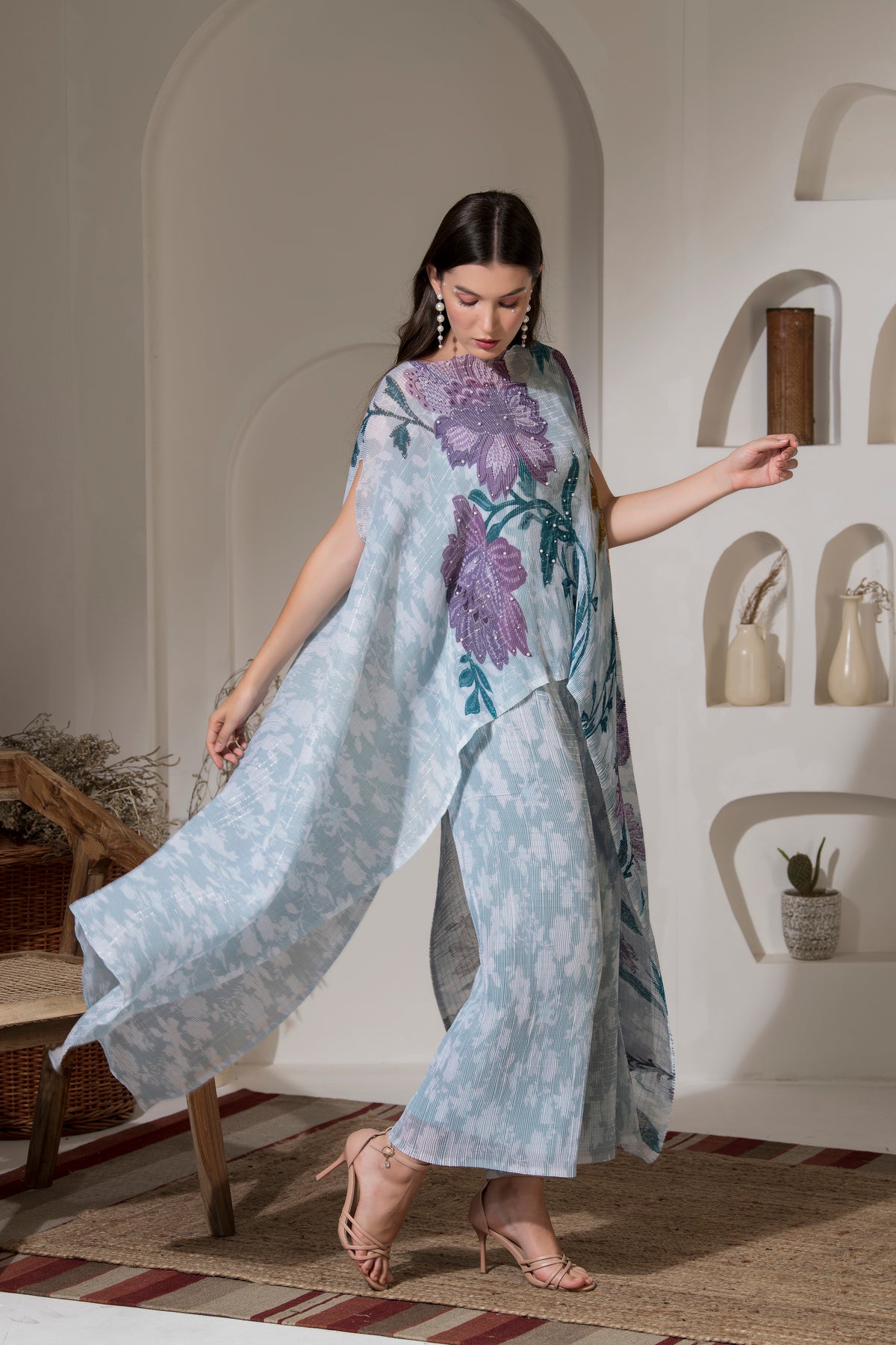 ASH GREY FLOWER KAFTAN