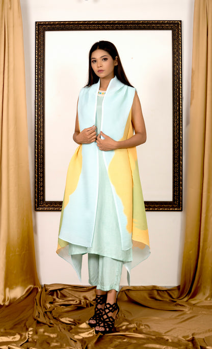 Powder blue Kurta Set with Pleated Cape