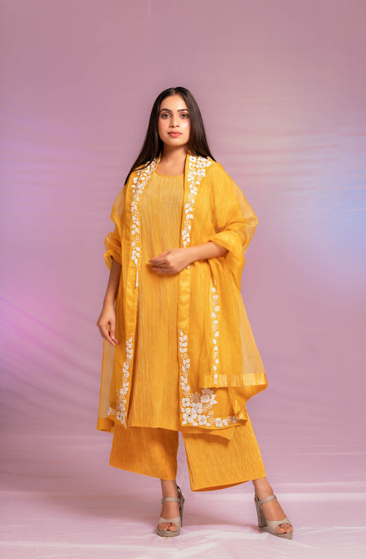 BOLD YELLOW PEARL KURTA SET