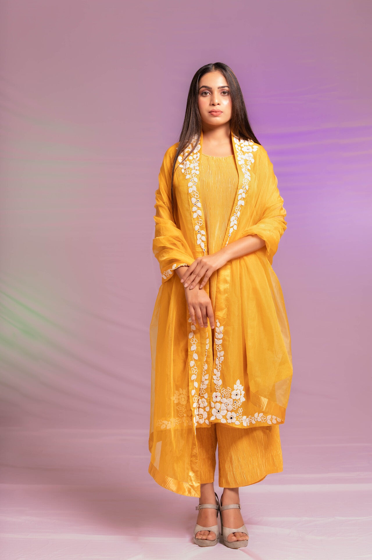 BOLD YELLOW PEARL KURTA SET