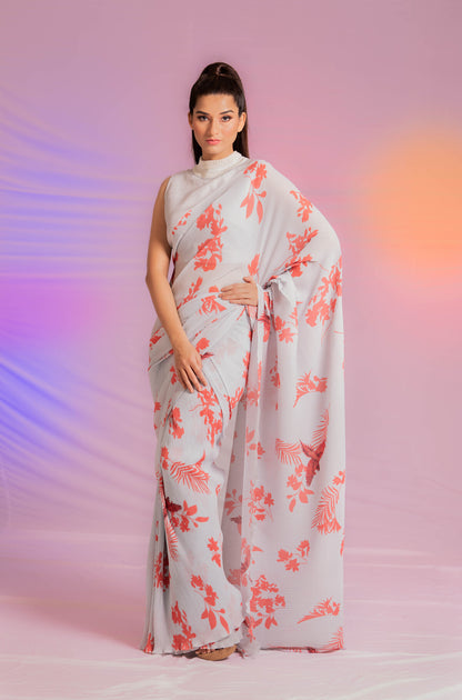 Pre-draped Bird Digital Print saree