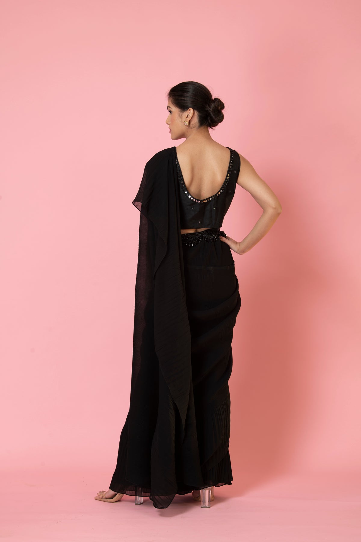 PRE-DRAPED MIDNIGHT BLACK SAREE