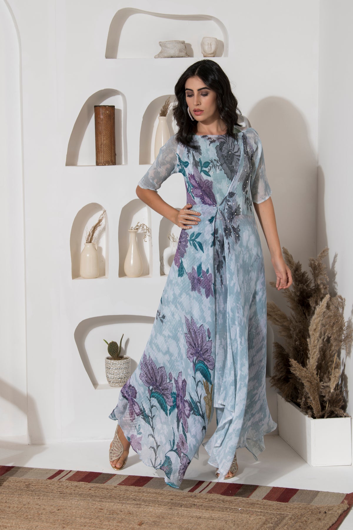 MOON LIGHT BLUE PRINT PLEATED CO-ORD SET