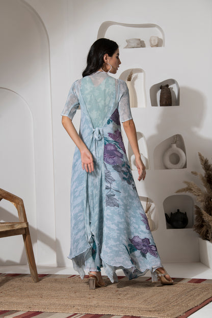 MOON LIGHT BLUE PRINT PLEATED CO-ORD SET