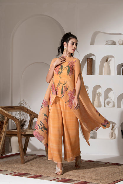 GOLDEN YELLOW FLOWER KAFTAN WITH PANT SET