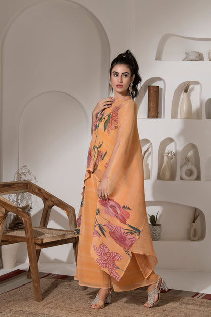 GOLDEN YELLOW FLOWER KAFTAN WITH PANT SET