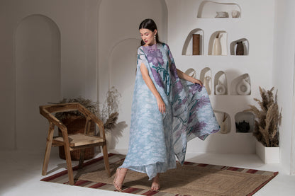 MOON LIGHT BLUE FLOWER PRINT KAFTAN & PANT SET