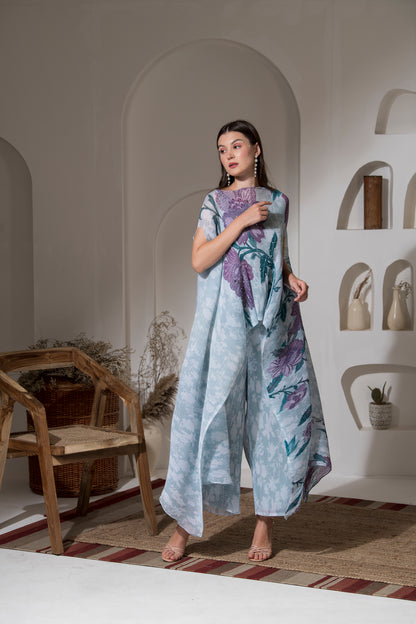 MOON LIGHT BLUE FLOWER PRINT KAFTAN & PANT SET