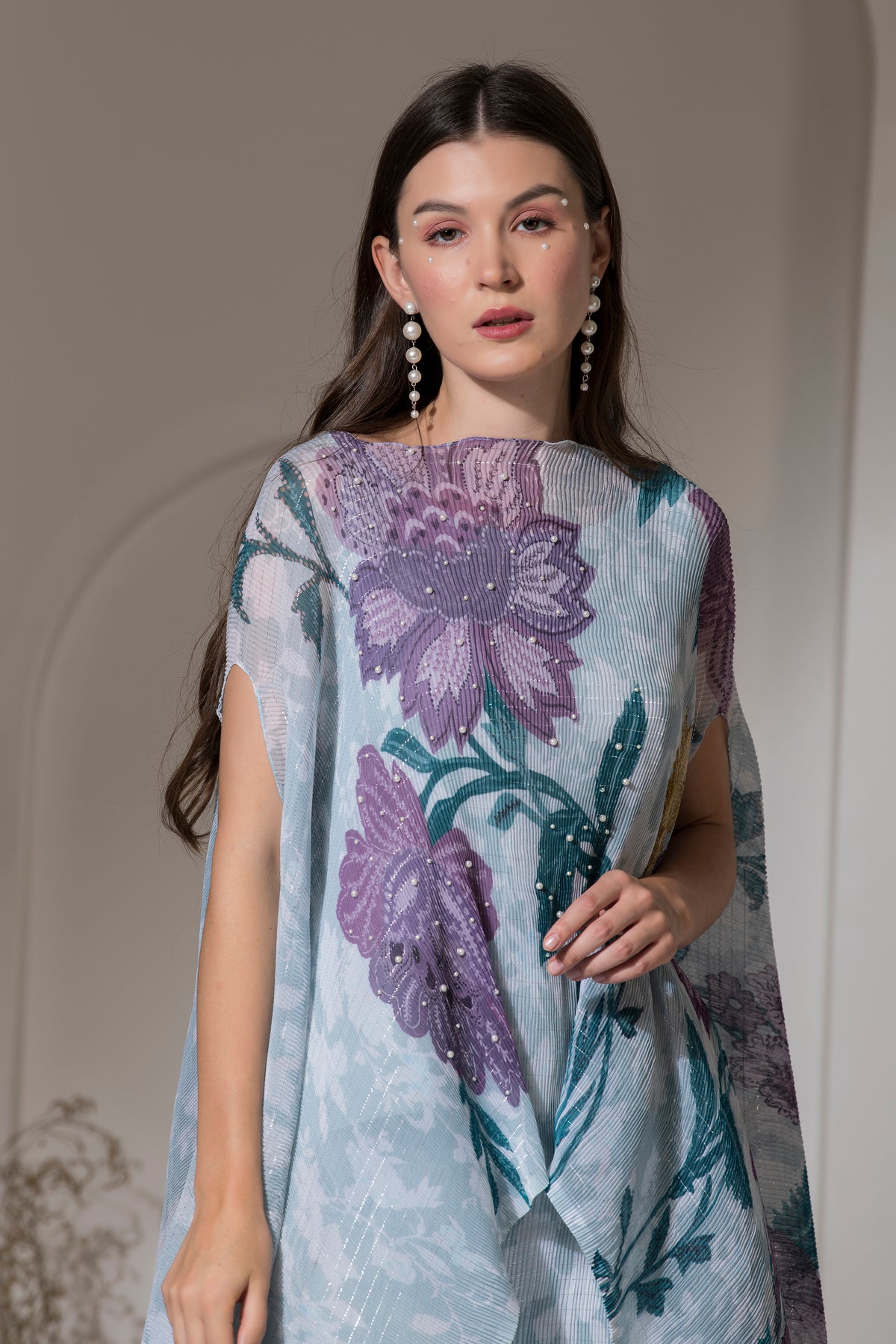 MOON LIGHT BLUE FLOWER PRINT KAFTAN & PANT SET