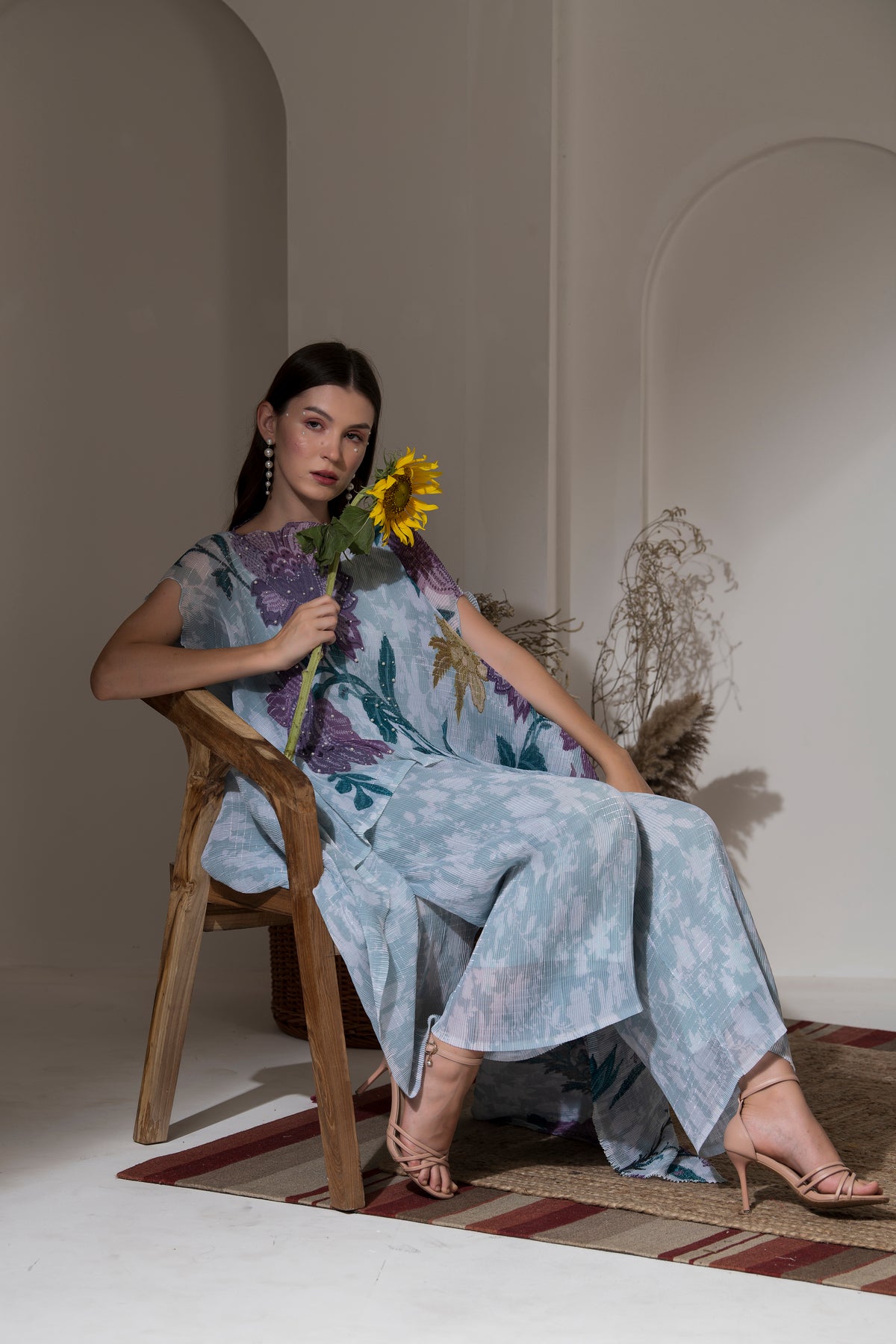 MOON LIGHT BLUE FLOWER PRINT KAFTAN & PANT SET