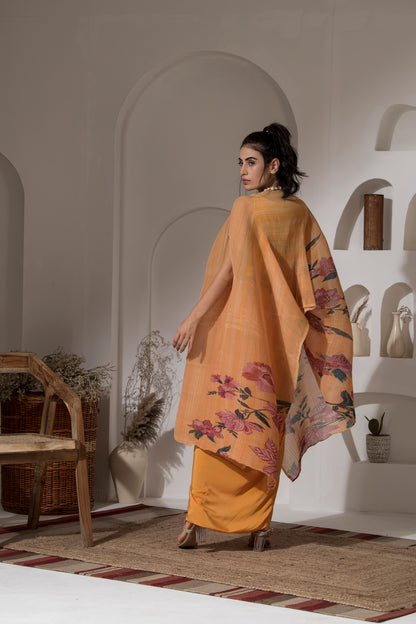 GOLDEN YELLOW FLOWER KAFTAN WITH DHOTI SET