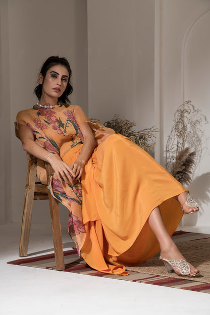 GOLDEN YELLOW FLOWER KAFTAN WITH DHOTI SET