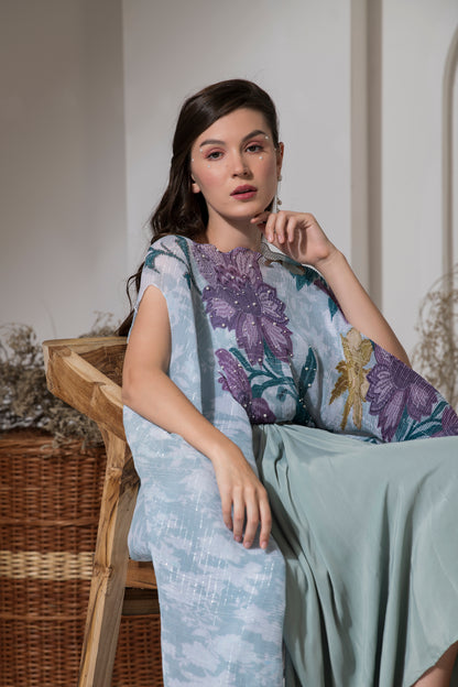 MOON LIGHT BLUE FLOWER PRINT KAFTAN & DHOTI SET