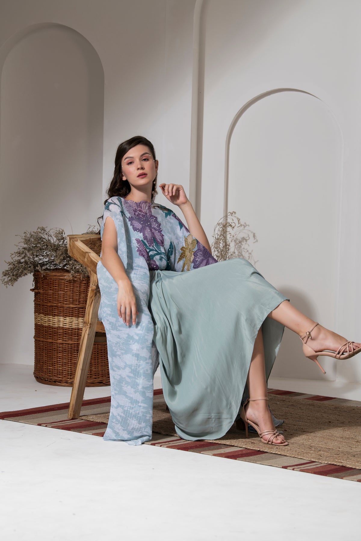 MOON LIGHT BLUE FLOWER PRINT KAFTAN & DHOTI SET