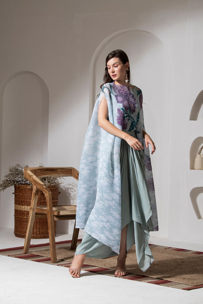 MOON LIGHT BLUE FLOWER PRINT KAFTAN & DHOTI SET