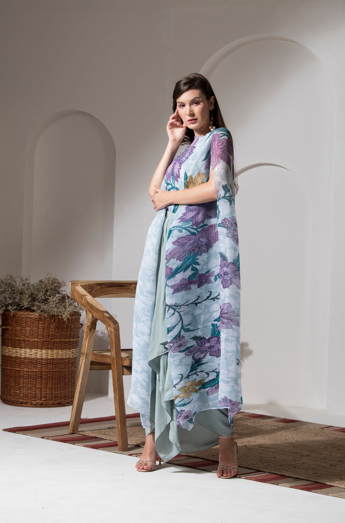 MOON LIGHT BLUE FLOWER PRINT KAFTAN & DHOTI SET