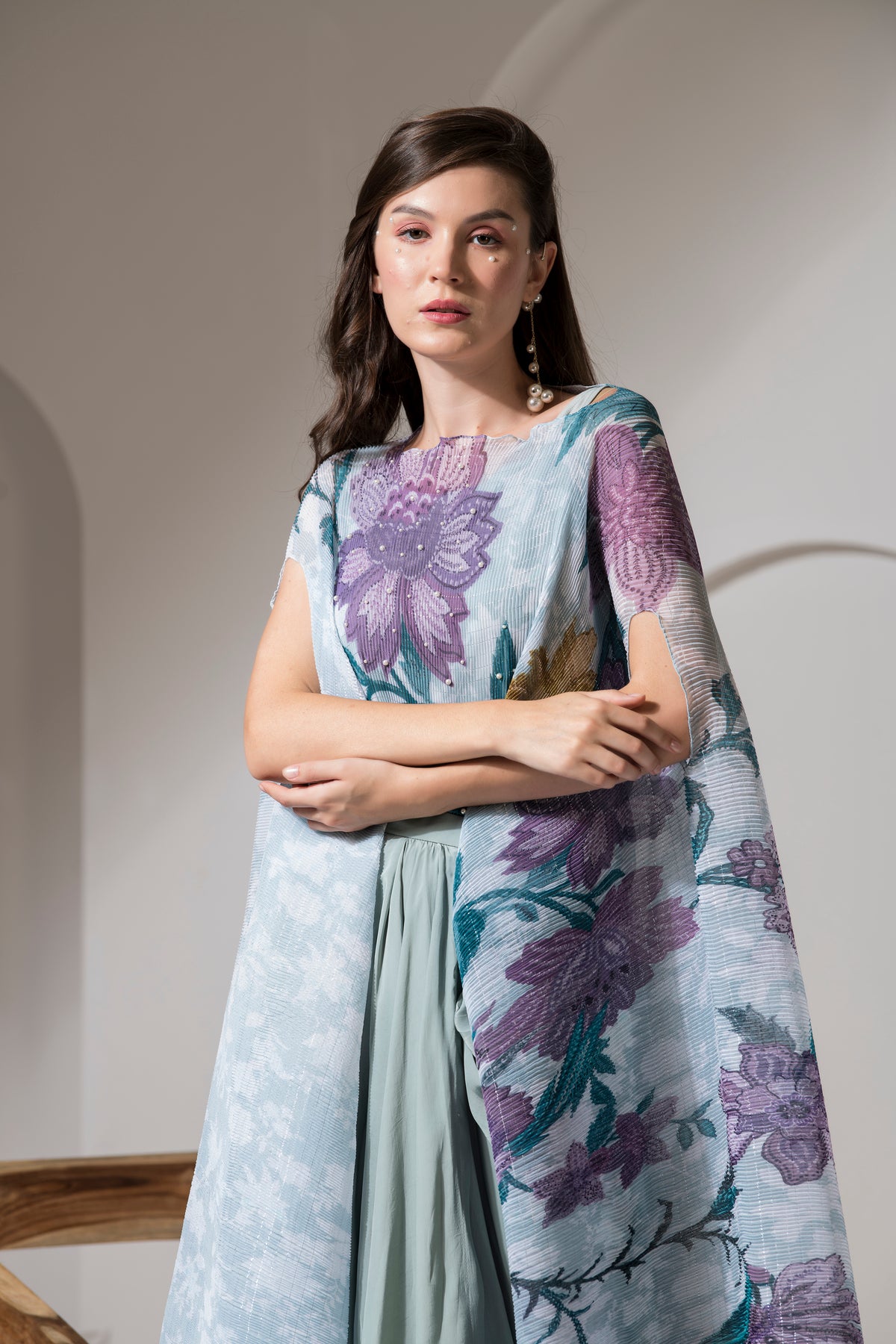 MOON LIGHT BLUE FLOWER PRINT KAFTAN & DHOTI SET