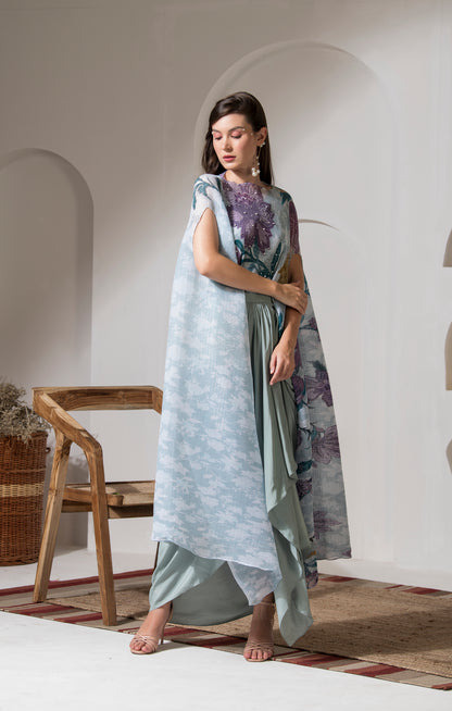 MOON LIGHT BLUE FLOWER PRINT KAFTAN & DHOTI SET