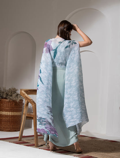 MOON LIGHT BLUE FLOWER PRINT KAFTAN & DHOTI SET