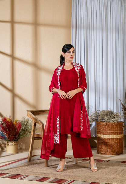 ROSE RED PEARL KURTA SET