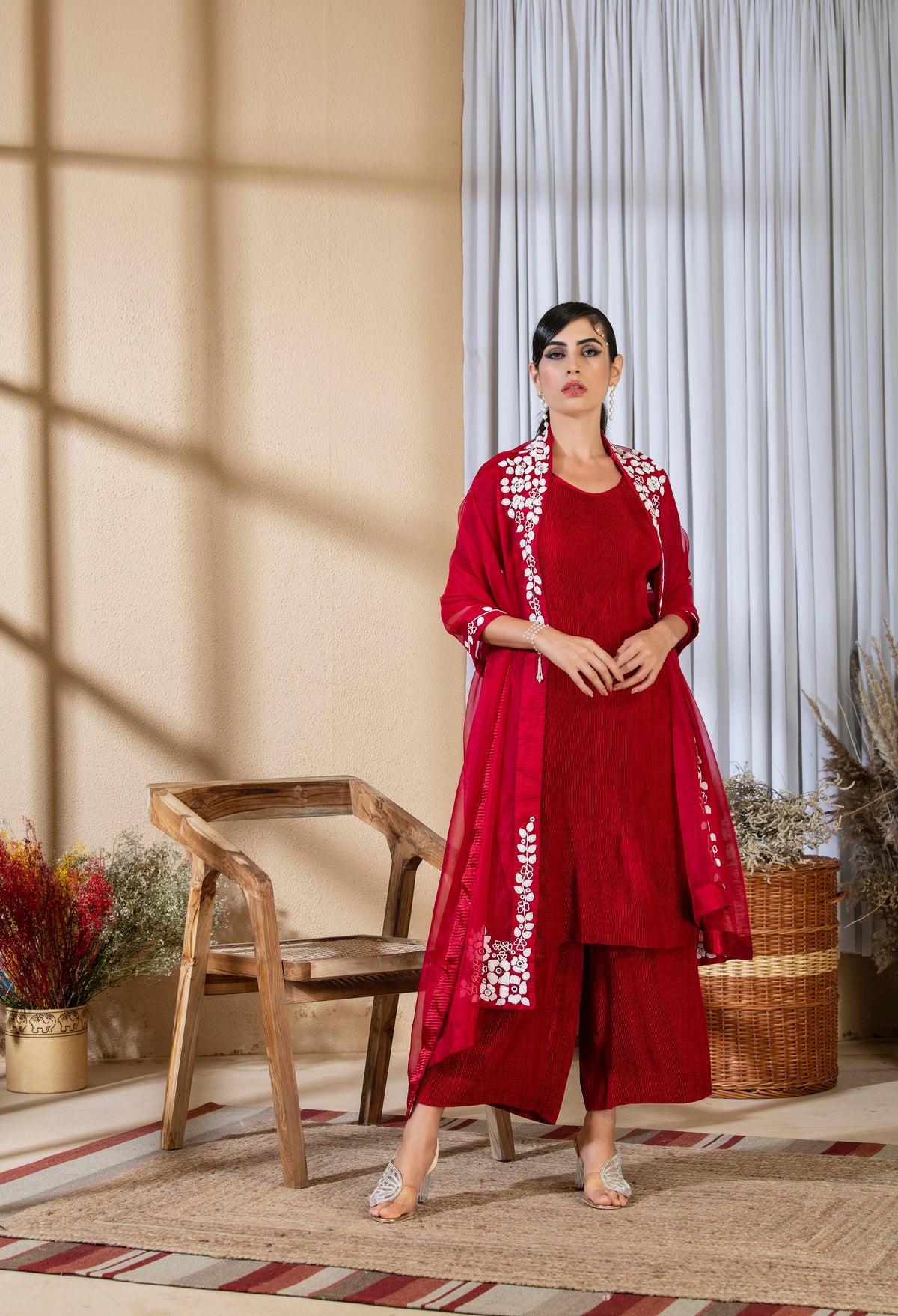 ROSE RED PEARL KURTA SET