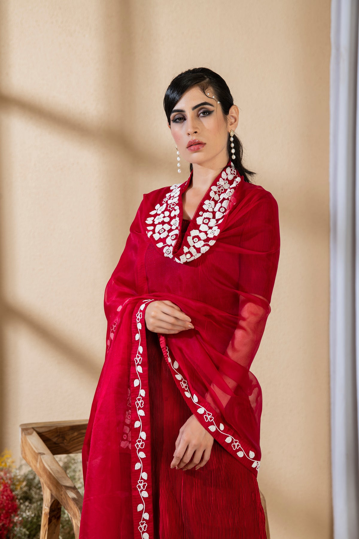 ROSE RED PEARL KURTA SET