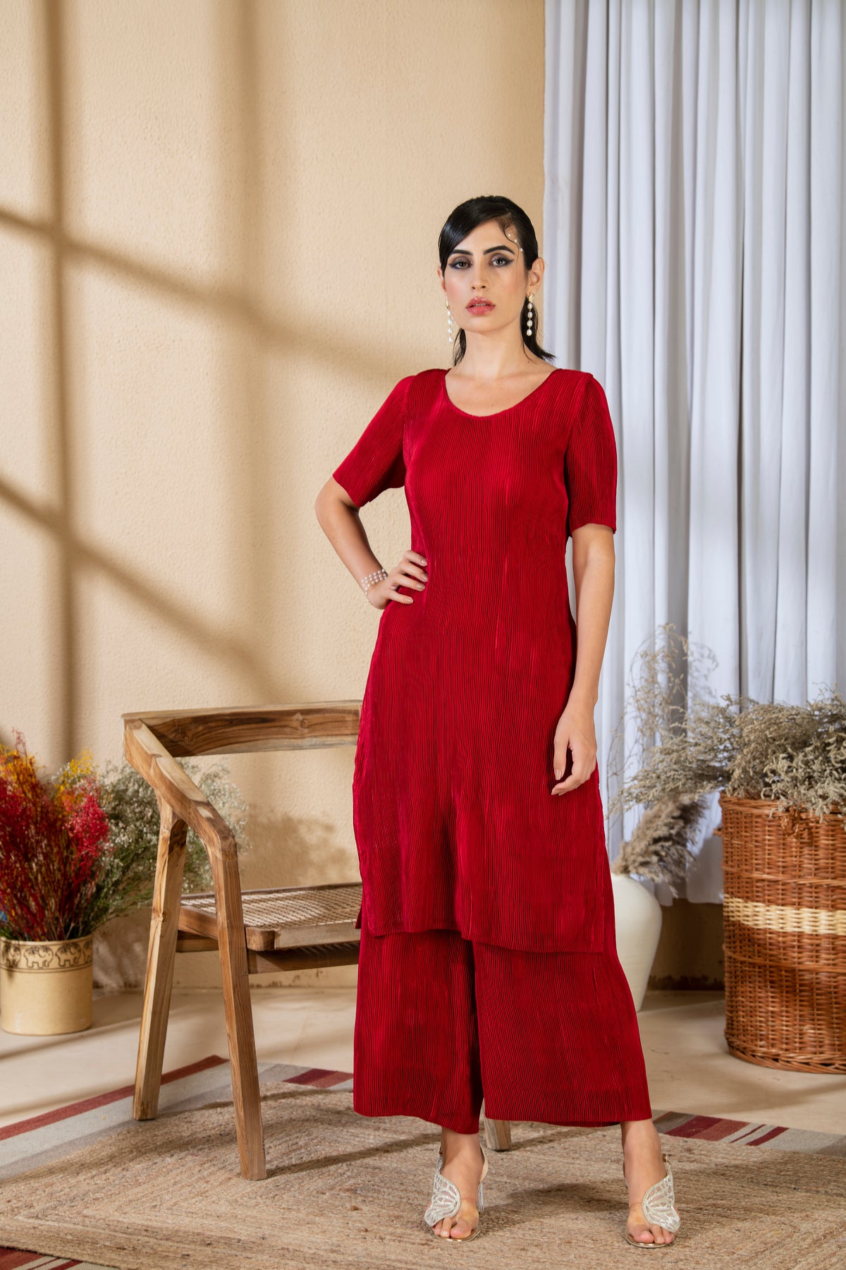 ROSE RED PEARL KURTA SET