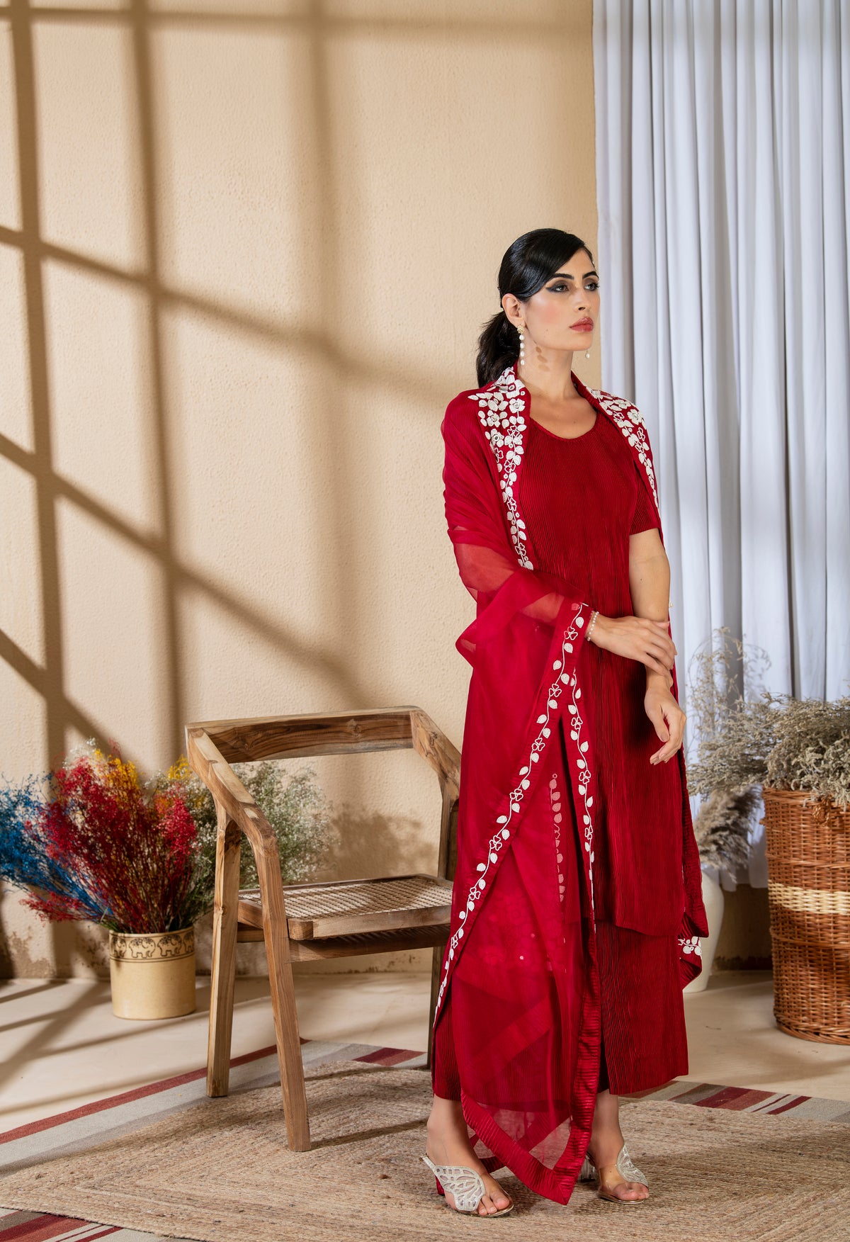 ROSE RED PEARL KURTA SET