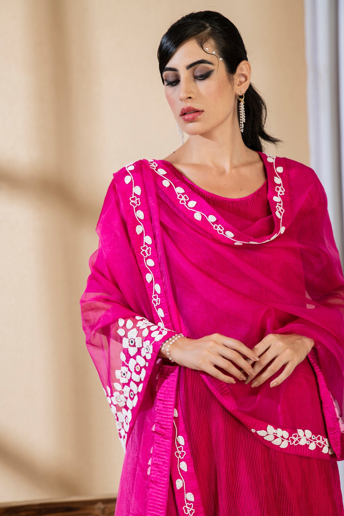 HOT PINK PEARL KURTA SET