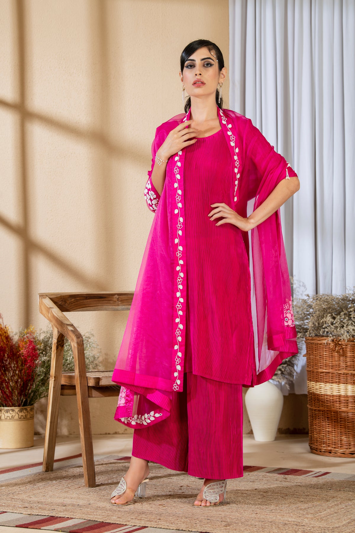 HOT PINK PEARL KURTA SET