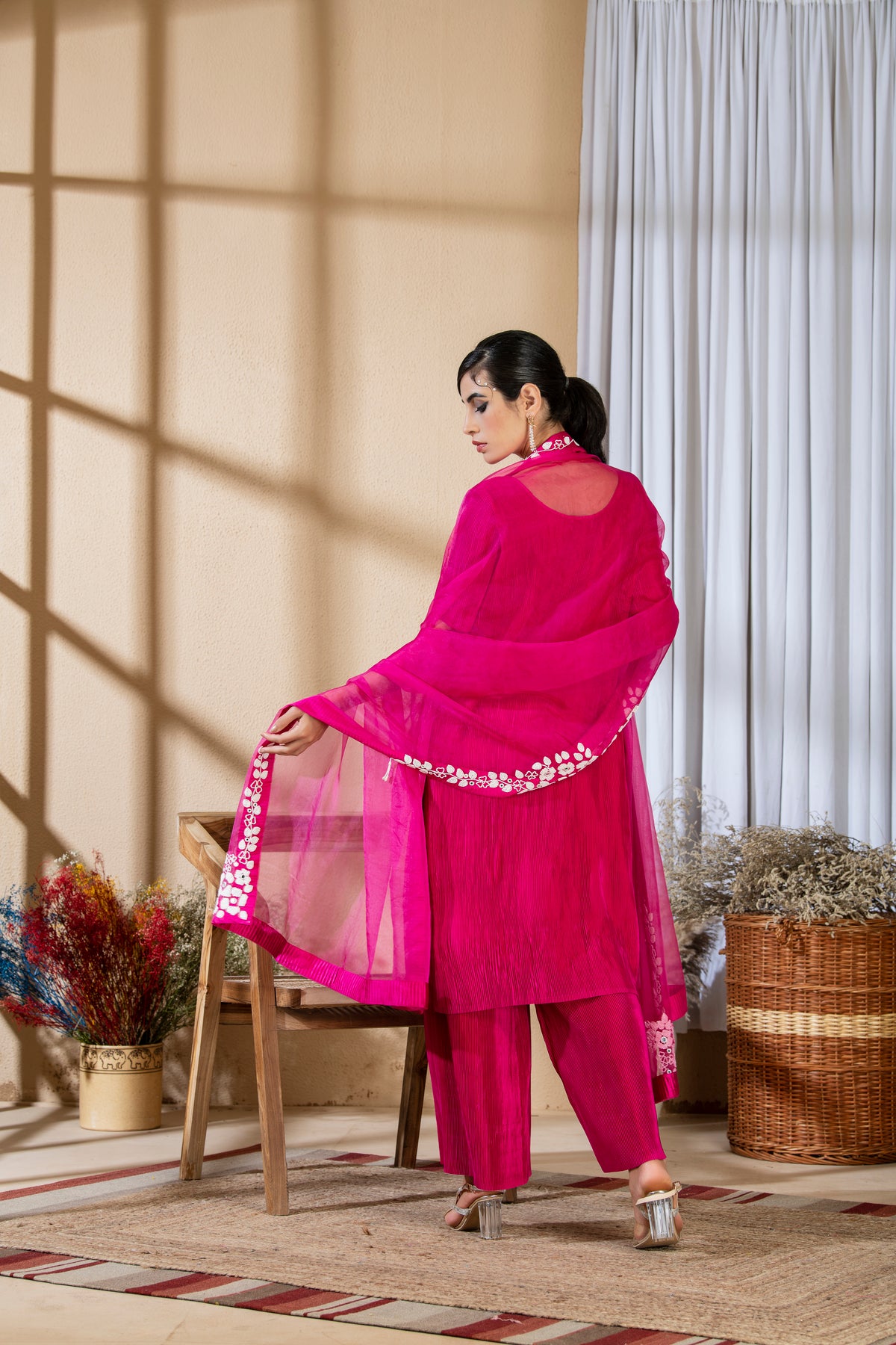 HOT PINK PEARL KURTA SET