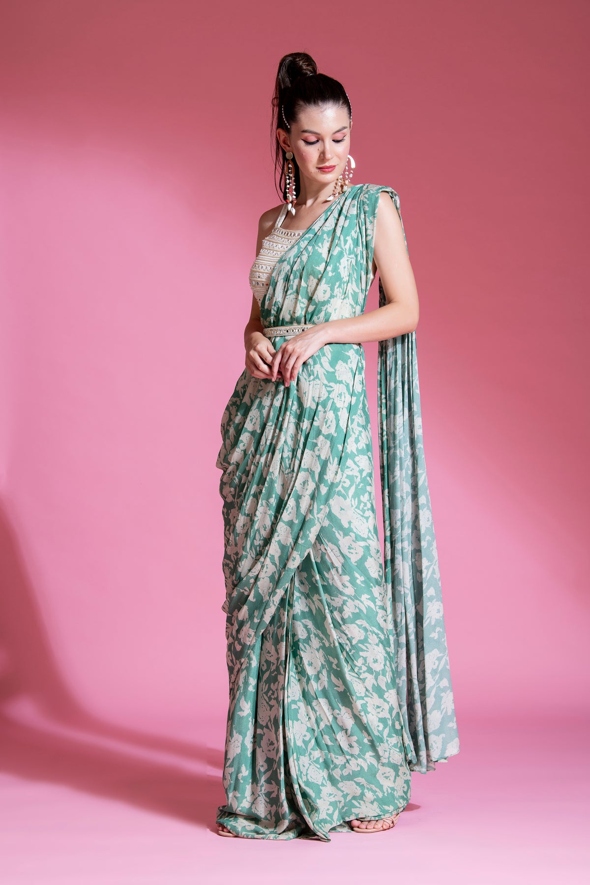 PRE-DRAPED JADE GREEN SAREE