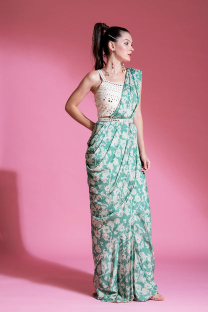 PRE-DRAPED JADE GREEN SAREE