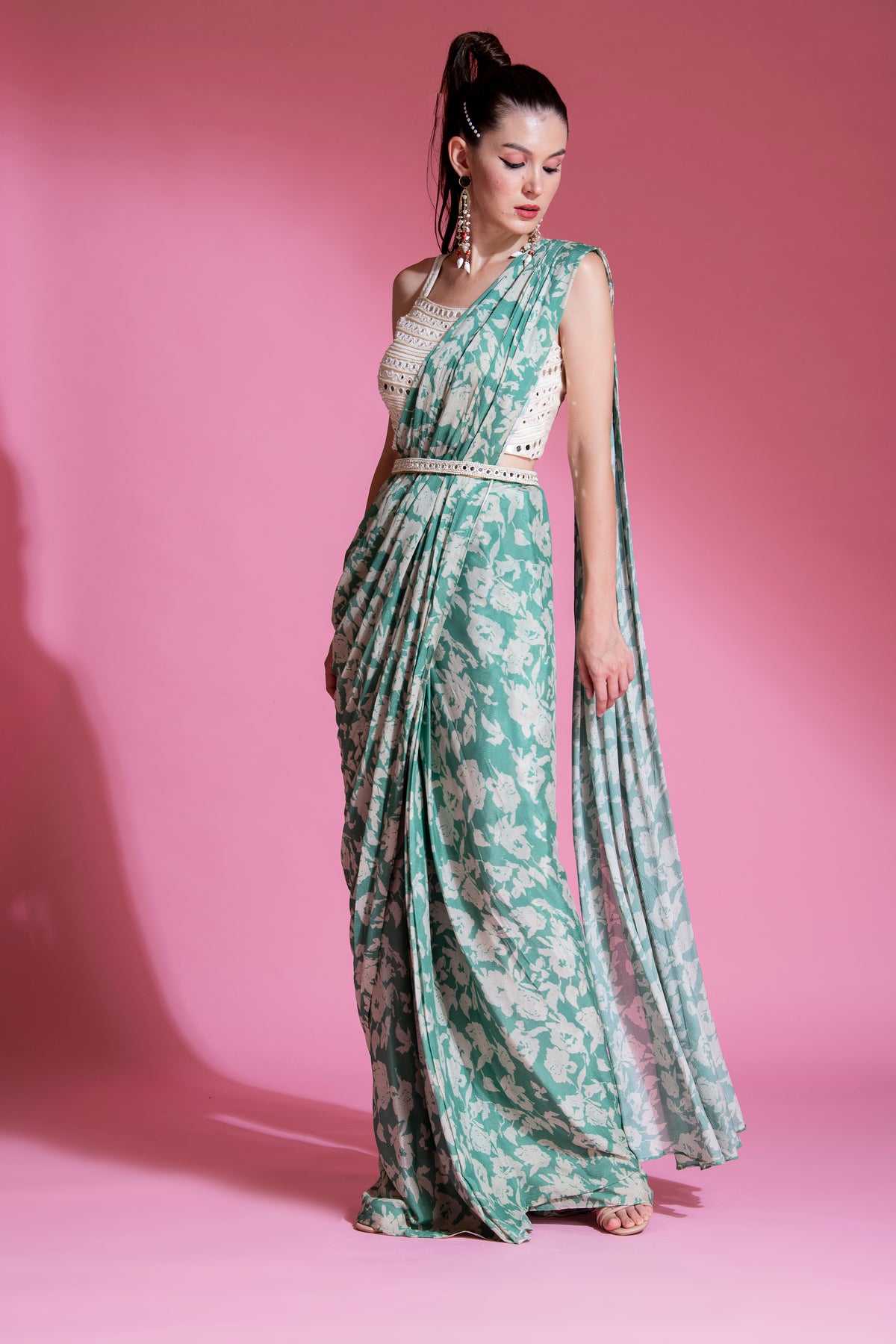 PRE-DRAPED JADE GREEN SAREE