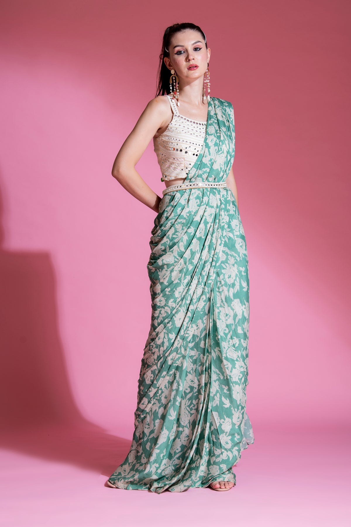 PRE-DRAPED JADE GREEN SAREE