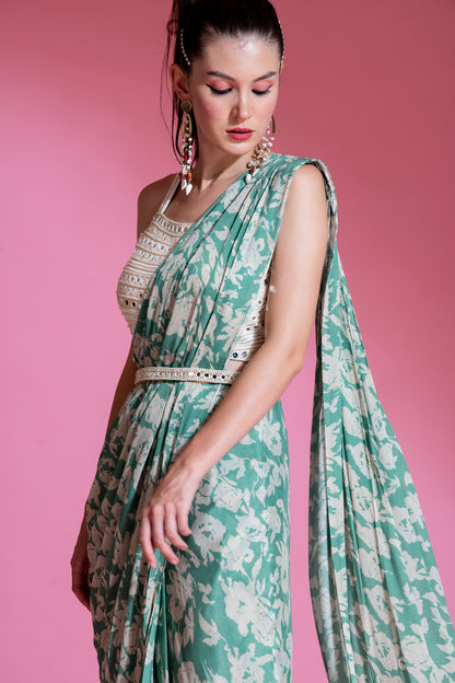 PRE-DRAPED JADE GREEN SAREE