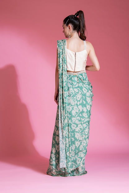 PRE-DRAPED JADE GREEN SAREE